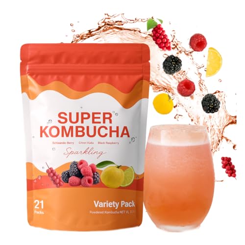DALAMHARI Sparkling Kombucha Powder Packets - Probiotic Soda Fizzy Drink Mix | Gut Health Fermented Tea | Korean Superfruit Wellness Drinks | Oriental Urban Remedy Health Ade Bubbly | Variety Pack 21T