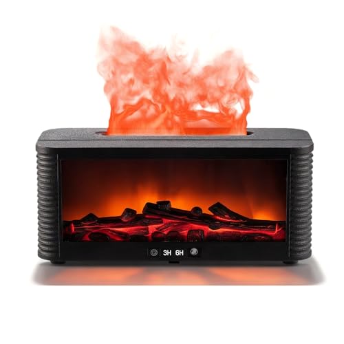 GOMETY Difusor de aroma de llama LED con chimenea LED, difusor de aceite aromático para aceites esenciales, humidificador con luz de 7 colores, mando a distancia, temporizador, apagado automático