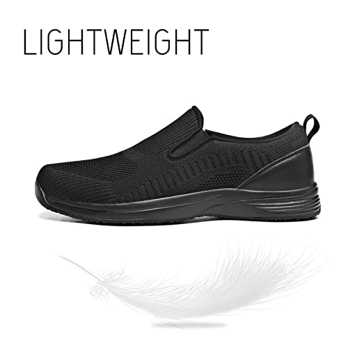 Dxinzhi Men's Breathable Non Slip Food Service Work Shoes-Professional Oil Water Resistant Chef Shoes ，Suitable For Walking And Casual （Bk-8 Black #TOP3
