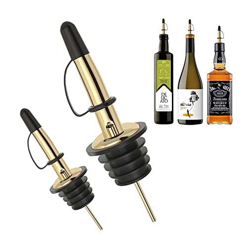 Image of Pafusen 6 Pack Liquor Bottle Pourers, Liquor Pour Spout for Liquor Bottles, Stainless Steel Olive oil Dispenser Spout, Alcohol Pourer Spouts Dust Caps Covers Fixed, Gold