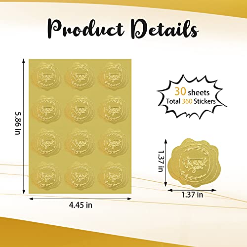 Lucleag 360 Pcs Embossed Thank You Stickers, Gold Embossed Envelopes Stickers Self Adhesive Foil Thank You Envelopes Seals Stickers For Wedding Engagement Party Invitations Present Decorations #TOP1
