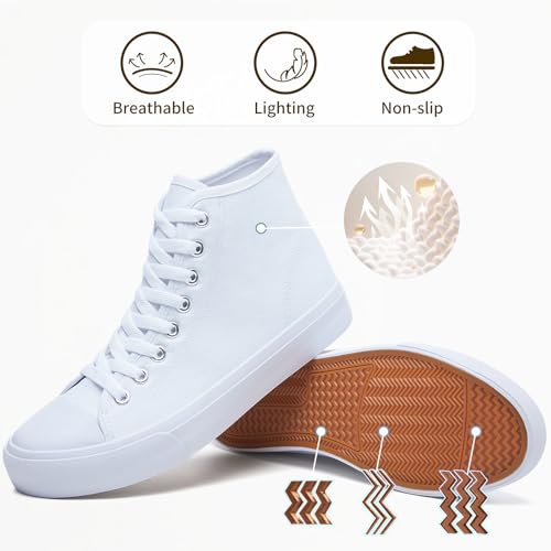 Image of Uoidru High Top Sneakers for Women Canvas Shoes White Canvas High Tops Women Casual Shoes Lace Up Fashion Sneakers