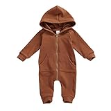 FYBITBO Infant Baby Boys Girls Clothing Zipper Hooded Jumpsuit Romper Long Sleeve Onesie Fall Winter Outfit Warm Clothes (A Coffee,0-3 Months)