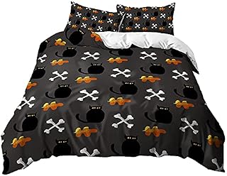 Meiju Duvet Cover Set 3 Piece for Single Double Super King Size Bed, 3D Halloween Printed Bedding Set Microfibre Bed Set with Quilt Case and Pillowcases 50x75cm (Skull,135x200cm)