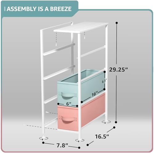 Sorbus Kids Narrow Dresser with 4 Drawers - Vertical Slim Storage Chest of Drawers with Steel Frame, Wood Top & Easy Pull Fabric Bins for Small Spaces, Closets, Bedroom, Bathroom & Laundry — view 3
