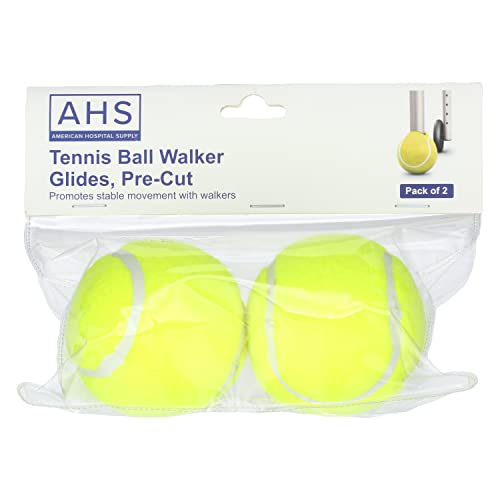 Image of AMERICAN HOSPITAL SUPPLY AHS Tennis Balls for Walker Legs Tennis Balls for Walkers for Seniors Complete Support & Surface Protection | Pair of 2 Precut (Yellow)
