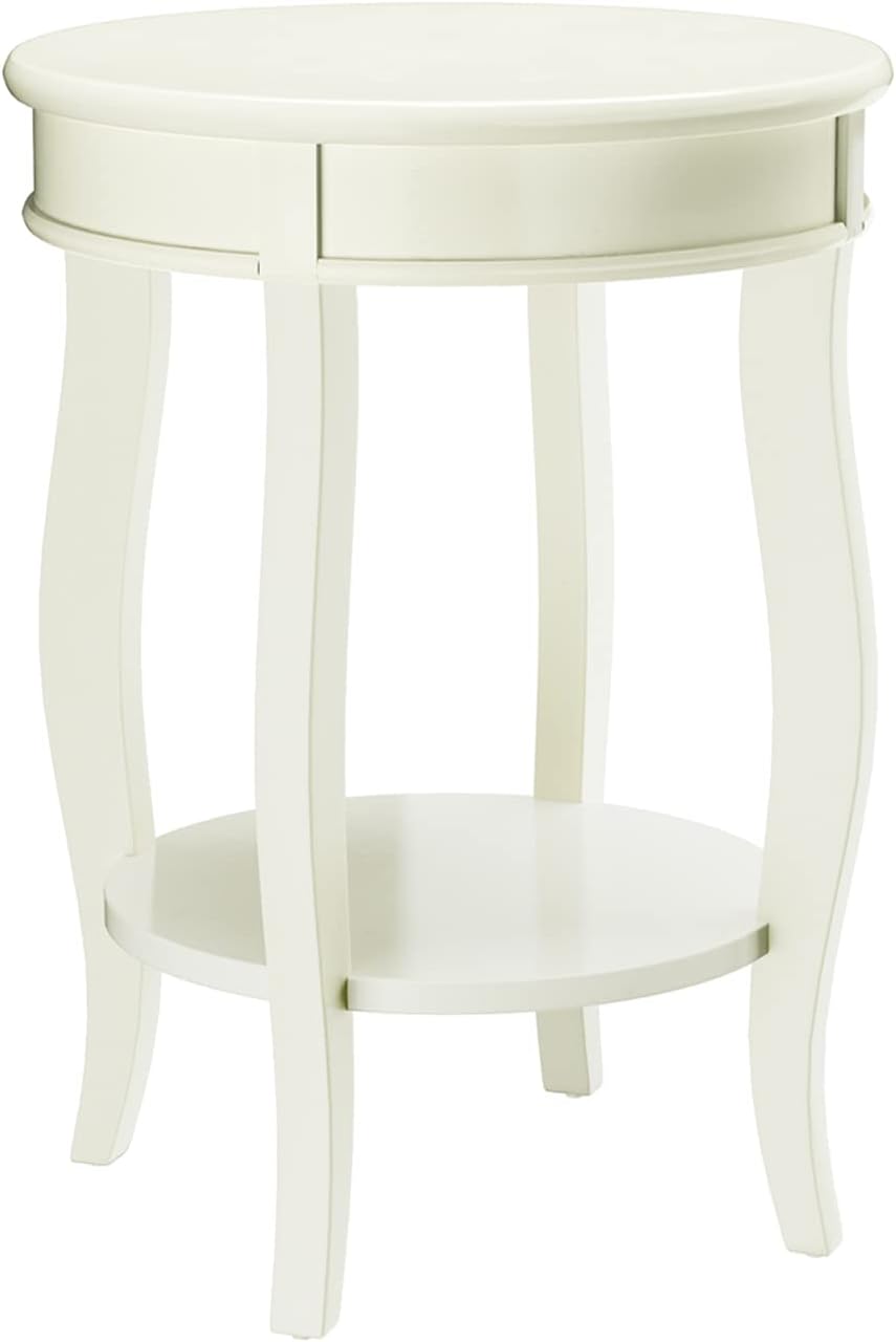 Acme Aberta Round Wooden End Table with Bottom Shelf in Antique White