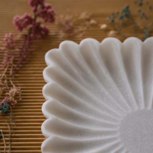 Image of Marble Urli Bowl for Decoration | Big Potpourri Decorative Bowls in Home decor | Large White Floating Flower Plates of Stone | Small Shape puja Item | (12 inch, Scalloped)
