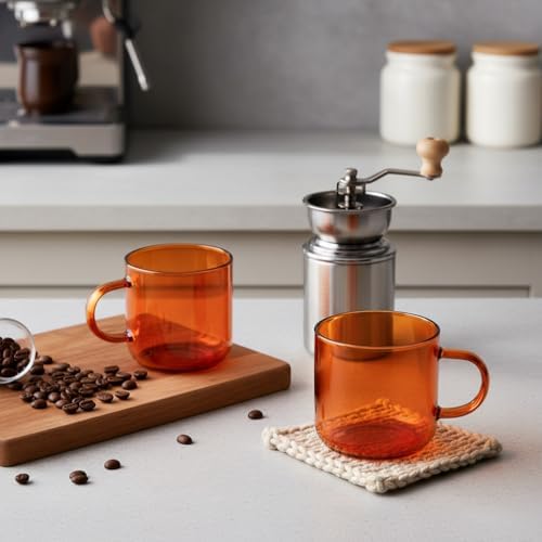 Deconox 2'li Borosilikat Cam Kupa Seti - 380 ml Isıya Dayanıklı Renkli Kahve ve Çay Bardağı - Kurşunsuz Ekolojik (2 Adet) Amber (Bal Rengi) ve Füme Renk Seçenekleri (Amber (Bal Rengi) - 2 ADET) - Görsel 6
