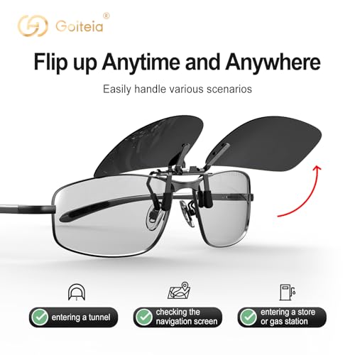 Goiteia Polarised Flip up Clip on Sunglasses Mens Women-Durable Wide Steel Clip for One-Handed Driving Use-Upgraded No Blue Glare - 7