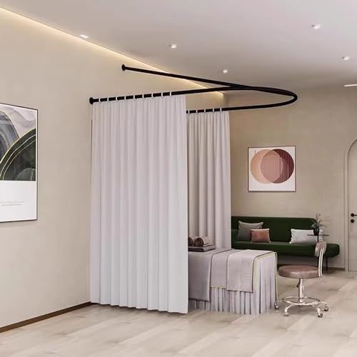 Privacy Divider Curtain Rod for Fitting Room Beauty Salon Bedroom, U-Shape Room Divider with Metal wall bracket, Beauty Salon Partition Curtain