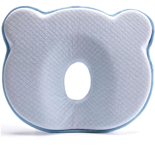 Image of LSRONLYC Memory Foam Baby Soft and Cozy Pillow(Blue52) Head Neck Support Pillow for Car Seat Breathable Bedding Set for Small Boys Girls Prevent Flat Head
