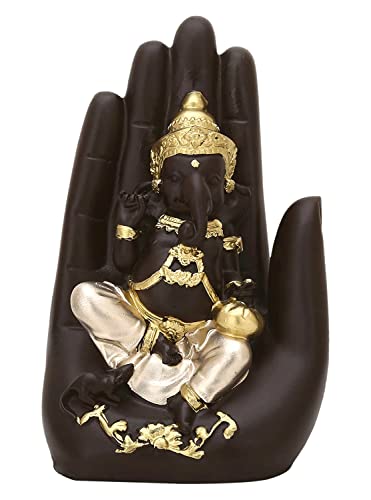 Image of Kuber Industries Polyresin Handcrafted Palm Ganesha Idol Showpiece for Home Decor (Brown)