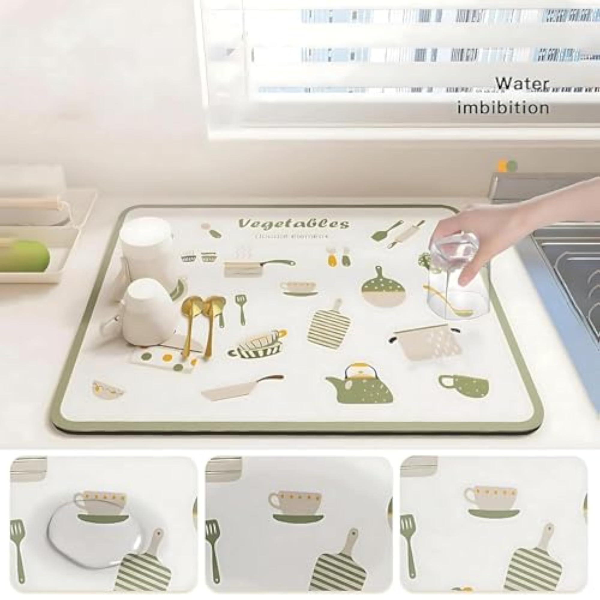 Non-Slip Kitchen Floor Mat with Cute Cooking Utensil Print