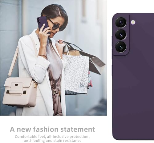 Image of DIZORO Liquid Silicone Case with Microfiber Cushioning Compatible for Samsung Galaxy S22 5G Shockproof Slim Back Cover, Gel Rubber Full Body Protection (Deep Purple)