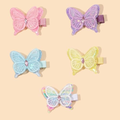 Small Butterfly Hair Bow Clips for Girls – 5 PCS Colorful Ribbon Hair Barrettes, Cute Handmade Summer Spring Hair Accessories for Toddlers Teens...