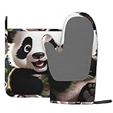 Niedliche Tier-Panda-Ofenhandschuhe und Topflappen-Sets aus Silikon, hitzebeständige Ofenhandschuhe, Hot Pads, rutschfest, waschbar, Grillhandschuhe, Koch, Kochen, Backen, Geschenke für Küche, Backen