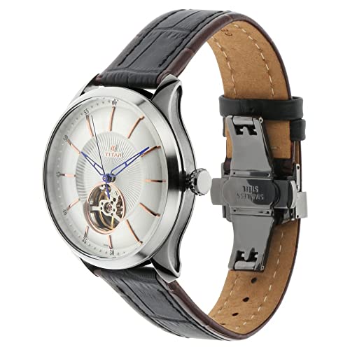 Titan Magnate White Dial Automatic Leather Strap Analog Watch for Men-NS1796KL01F - Image 2