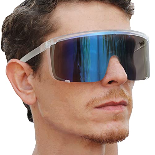 Flawless Unisex Oversized Super Shield Mirrored Lens Sunglasses Retro Flat Top Matte Black Frame4