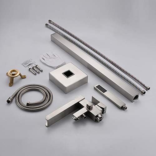 Wowkk Freestanding Bathtub Faucet Waterfall Tub Filler Brushed Nickel Floor Mount Brass Single Handle Bathroom Faucets With Hand Shower #TOP6