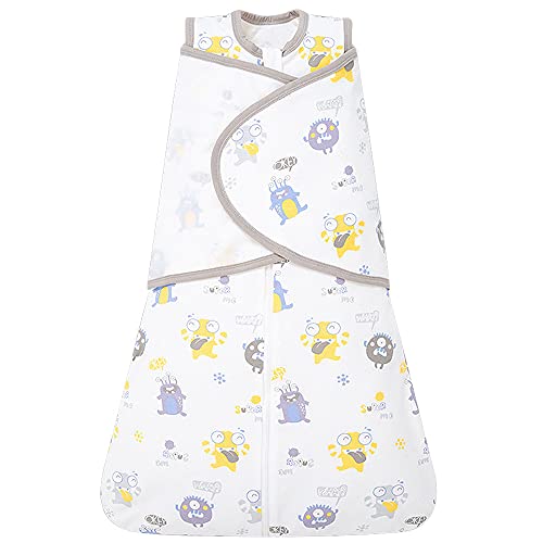ZIGJOY Baby Schlafsack Baby Wickeldecke für Neugeborene DREI-Wege-Reißverschluss Übergangsschlafsack atmungsaktive Baby Pucksack für Säuglinge 3-9 Monate Kleines Monster Cover