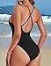 Ekouaer Women's Plunge Neck Bathing Suit Cross Back Swimsuit High Cut One Piece Swim Suit Black,Small