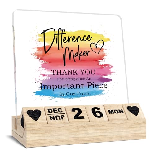 Difference Maker Thank You Gifts, Work Anniversary Calendar Desk Sign & Appreciation Plaque for Coworker, Mentor, Human Resources, Retirement Promotion Gifts for Women Office Decor Accessories