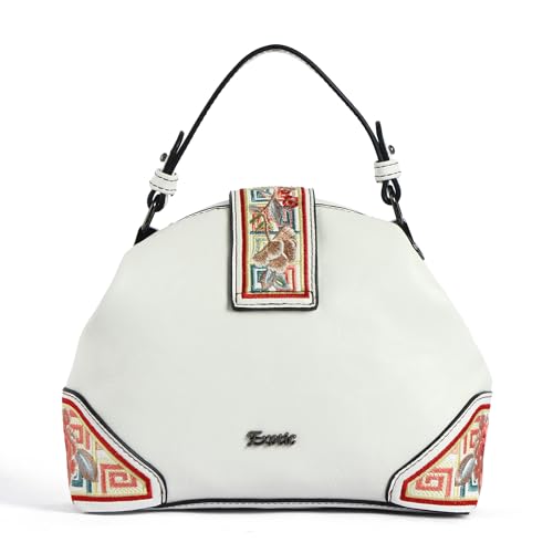 Image of EXOTIC Zenvira Artisan Satchel Bag with Embroidered Detailing, Structured Silhouette, Detachable Sling Strap Purse