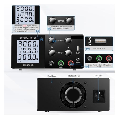 Alimentation CC de laboratoire ajustable avec régulateur de tension continue et écran LCD 4 digits