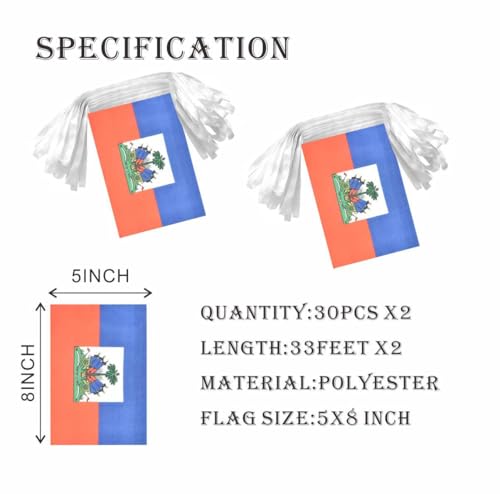 Image of 2 Pack Haiti Flag Banner String Small Mini 66 Feet 60 Pcs Haitian Hanging Flags Decoration