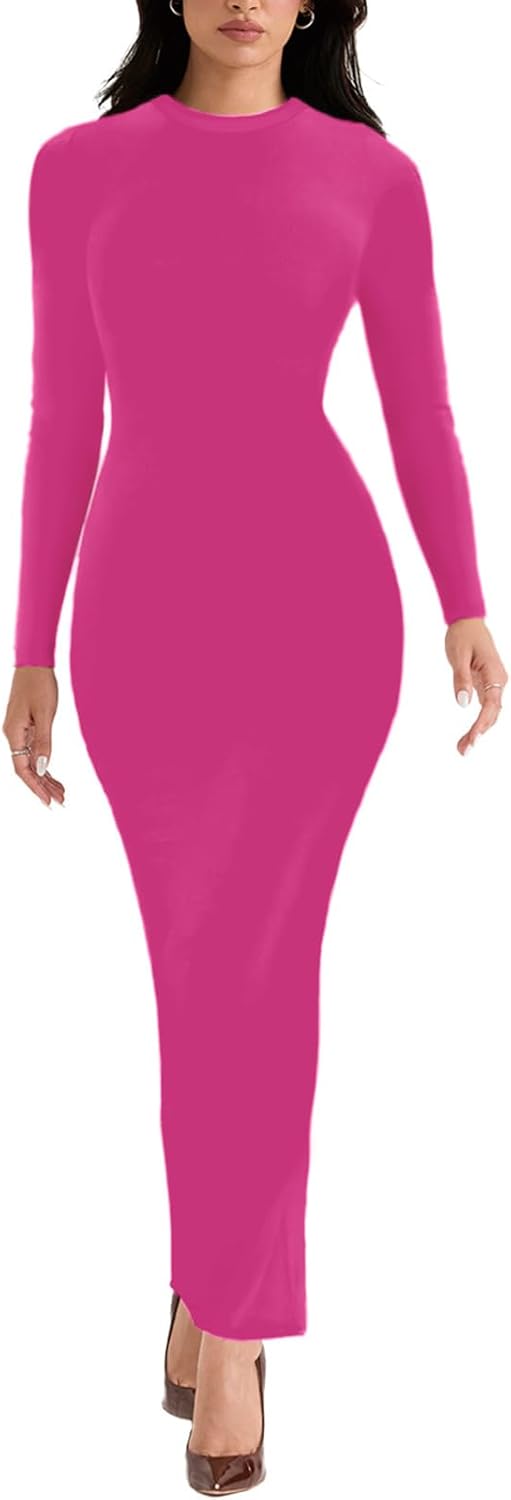 Women's Long Sleeve Bodycon Dress - Maxi Casual Fall Club Party Long Tight Pencil Dresses - Image 7
