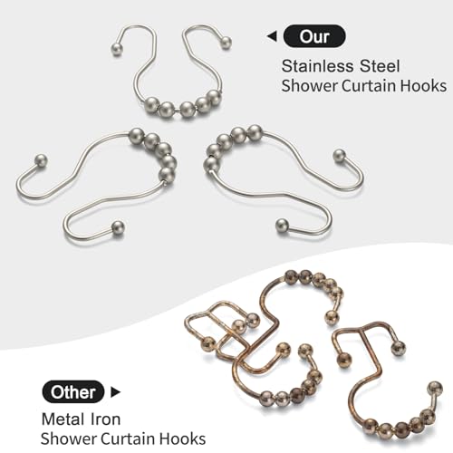 image for Goowin Shower Curtain Hooks, 12 Pcs Shower Curtain Rings, Stainless St