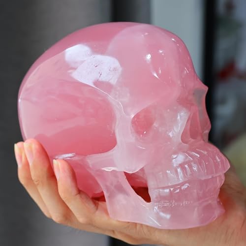 CrystalHola Large Natural Rose Quartz Crystal Carved Skull - 1Pc 3.5-4 Hand-Carved Crystal Skull Statue Spiritual Crystals for Home Office Spiritual Decor