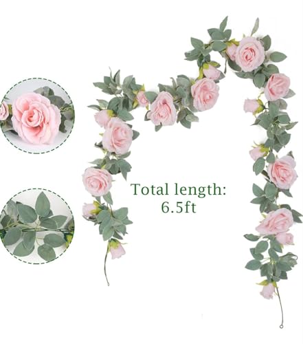 Image of VRB Dec 1 Pcs Flower Vine Garlands Hanging Artificial Flowers for Decoration Roses Garland (6 ft Long) Flowers Silk Roses for Wedding Decorations Diwali /Ganpati /Christmas. (Light Pink),10 cm