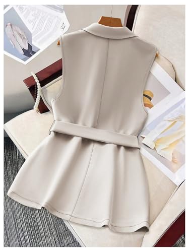 GORGLITTER Women's Sleeveless Long Sweater Vest Casual Fall Fitted Collared Belt Knit Blazer Vests Jacket Dressy Trendy2