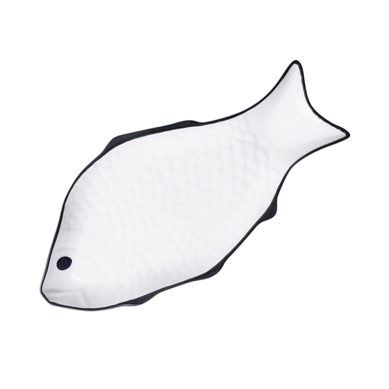 COLLBATH Plato de Cerámica para Pescado al Vapor, Blanco, Forma de Pez | Apto para Microondas, Superficie Lisa, Fácil de Guardar, Uso en Hotel y Hogar