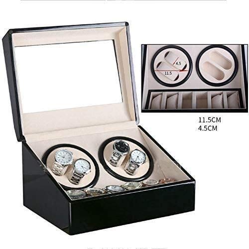 Expositor Automático para 4+6 Relojes, De Cuero, con Motor Silencioso De Lujo, Acabado En Negro Brillante, 31,5 X 23 X 17 Cm.