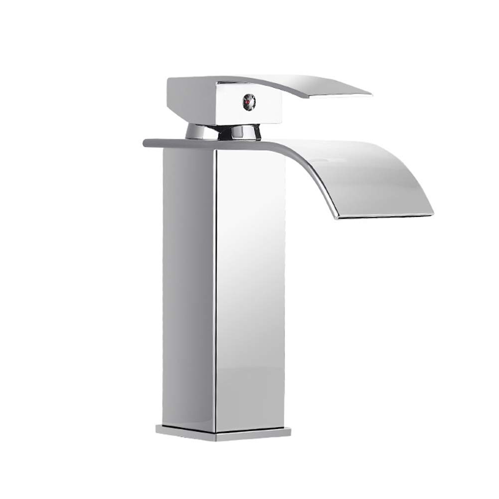 Rubinetto a cascata per lavabo, miscelatore per lavabo da bagno moderno nero a leva singola per lavabo da appoggio, rubinetto per lavabo quadrato in acciaio inox a foro singolo, adatto per WC e bagn