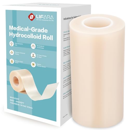 Image of LIFARA Hydrocolloid Roll for Wound Care - Cut-to-Size, Hydrocolloid Patch Bandages with Self-Adhesive, Ultra Absorbent & Waterproof, First Aid Kit Essential (19.7mil / 0.5mm Thickness, 4in*10ft)