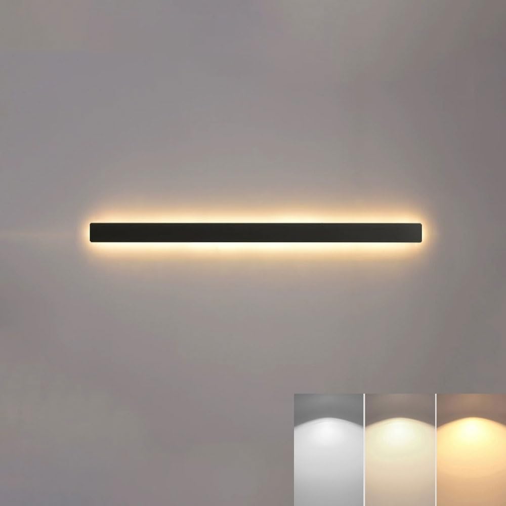 SXECAEPS Black Wall Sconce LED Light Fixture Linear Strip Lamp Bar, 3CCT Switchable, Rectangular Sconces Lighting for Living Room Hallway Bedroom Stairs(80cm)