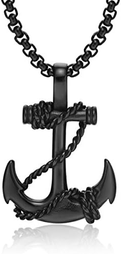 Feraco Anchor Necklace for Men Vintage Navy Nautical Pirate Pendant Stainless Steel Anchor Chain Necklace, 21.6 inch Black