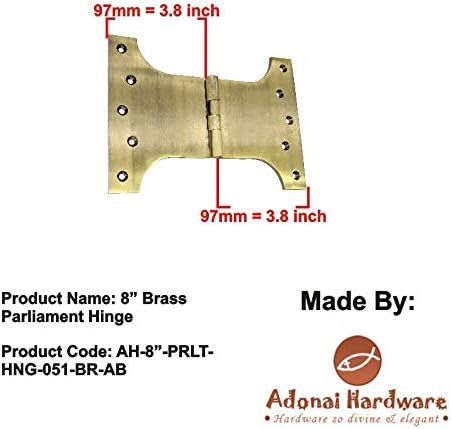 Adonai Hardware Brass Parliament Hinge (Supplied as 2 Pieces per Pack) (225mm x 146mm x 5mm, Antique Brass)