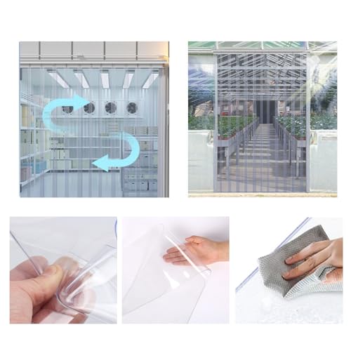 Rideaux de porte en PVC transparent – Lamelles verticales pour garage, grange, magasin, congélateur, entrepôt, écurie, cour – 135 x 290 cm – Installation facile et résistant aux intempéries