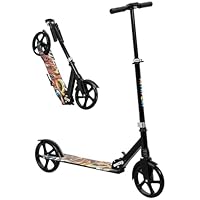 AIYAPLAY Kids Scooter, Foldable Kick Scooter with Adjustable Handlebar, 200mm Big Wheel, Rear Fender Brake, Gift for Ages 6-12 Years, Boys and Girls, Black