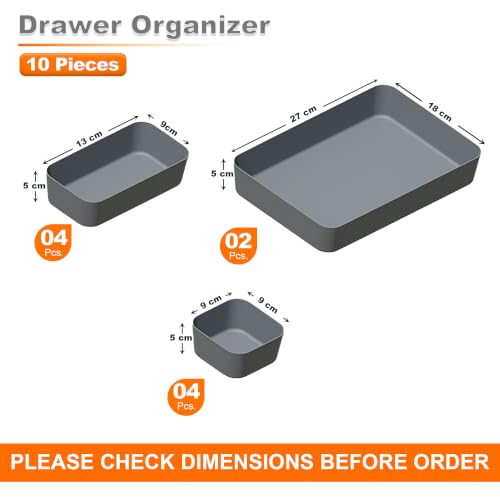 Image of LIVINGBASICS 10Pcs Multipurpose Drawer Organiser /Divider Tray(Plastic,Grey) | Space Saving, Multipurpose Storage, Customizable Layout etc.