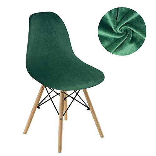 Xmntg 4Pcs Shell Chair Covers Newest Stretch Velvet Chair Covers Mid Century Modern Style Plush Armless Chair Covers Washable Furniture Protector For Dining Room Office (Dark Green, 4) #TOP2