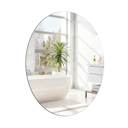 ROYUEXT Selbstklebender badezimmerspiegel, Ovaler Wandspiegel 40×30cm, Rahmenlos Dekorativer...