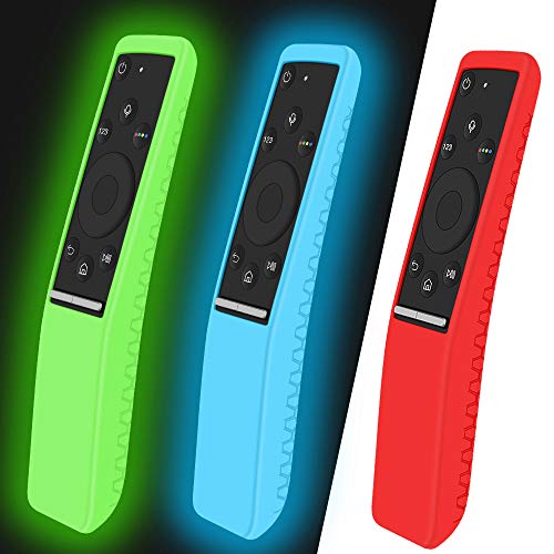 3Pack Silicone Protective Case for Samsung Smart TV Remote Controller BN59 Series,Remote Case Holder for Smart 4K Ultra HDTV Remote,Shockproof Samsung Curved Remote Back Cover-Glowblue Glowgreen Red