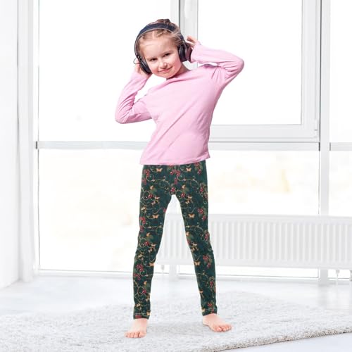 ALAZA Girls' Leggings Children's Yoga Pants Skinny Printed Dance Vine Red Berry Comfortable 4T3