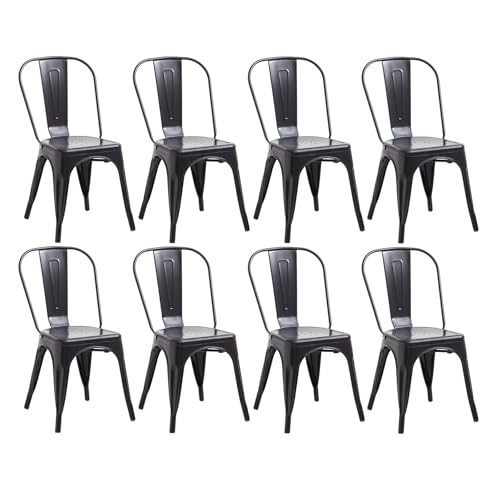 JZGORC Juego de 8 Sillas de Comedor de Estilo Industrial Retro, Aspecto de Metal, Diseño Apilable, Sillas para Pestaurantes, Bistrós, Cafeterías, Bodas en el Jardín - Negro